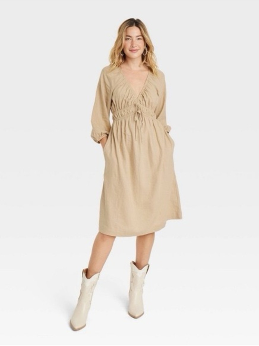 Universal thread linen neutral Midi Dress